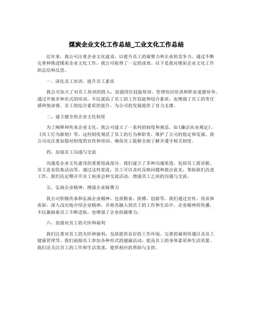 煤炭企业文化工作总结_工业文化工作总结