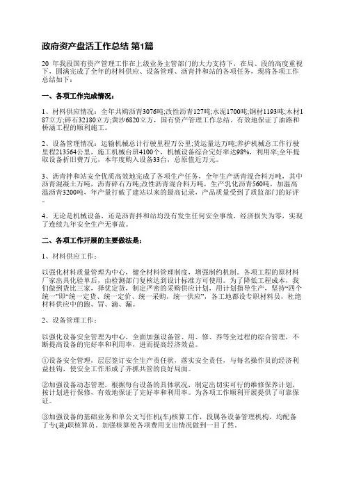 政府资产盘活工作总结(热门9篇)