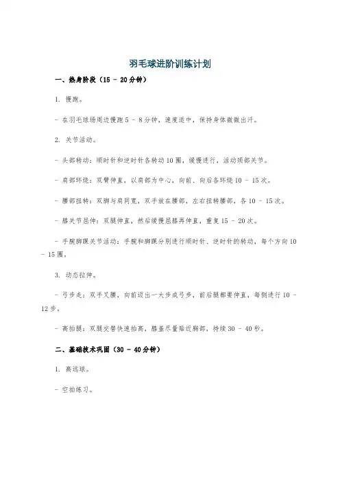 羽毛球进阶训练计划