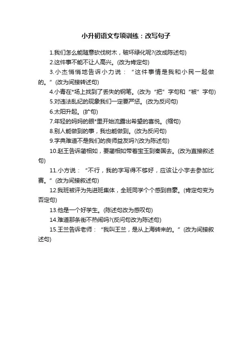 小升初语文专项训练：改写句子