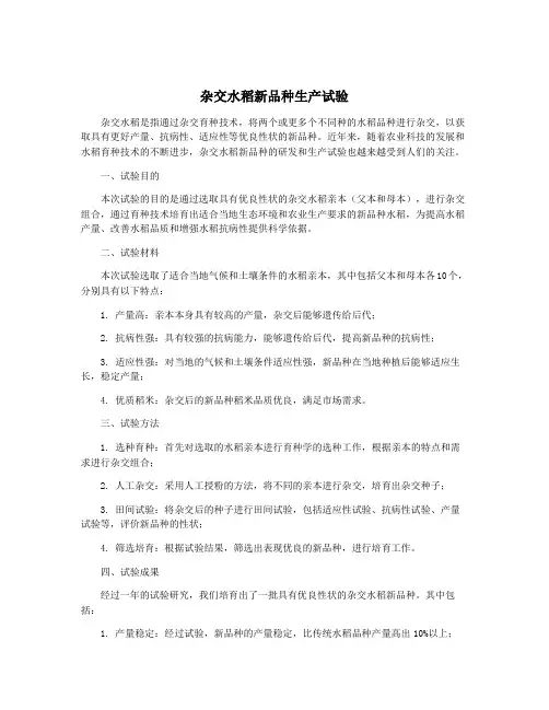 杂交水稻新品种生产试验