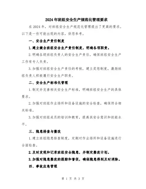 2024年班组安全生产规范化管理要求