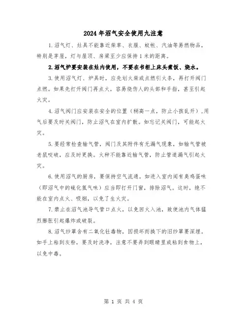 2024年沼气安全使用九注意（2篇）