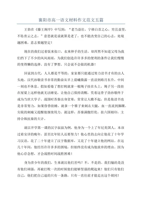 襄阳市高一语文材料作文范文五篇