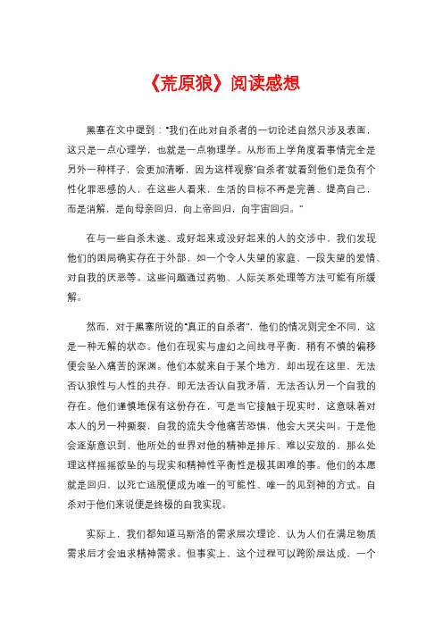 《荒原狼》阅读感想