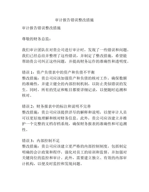 审计报告错误整改措施