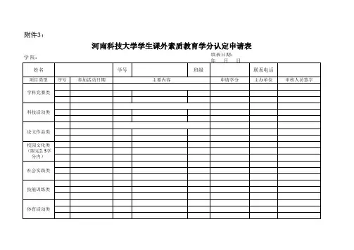 河南科技大学学生课外素质教育学分认定申请表