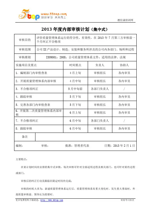 ISO9001内部审核记录范例