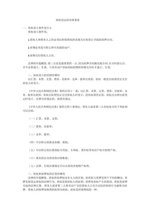 质权设定的具体要求