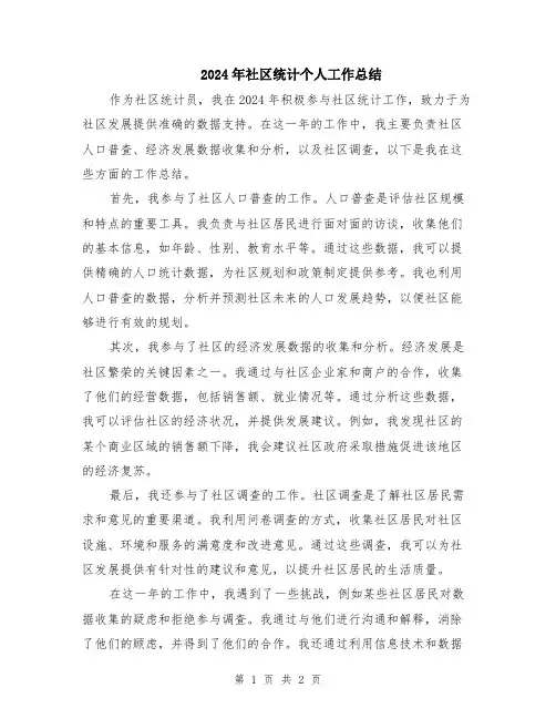 2024年社区统计个人工作总结