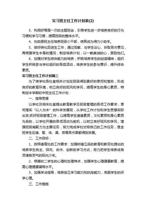 实习班主任工作计划表（2）