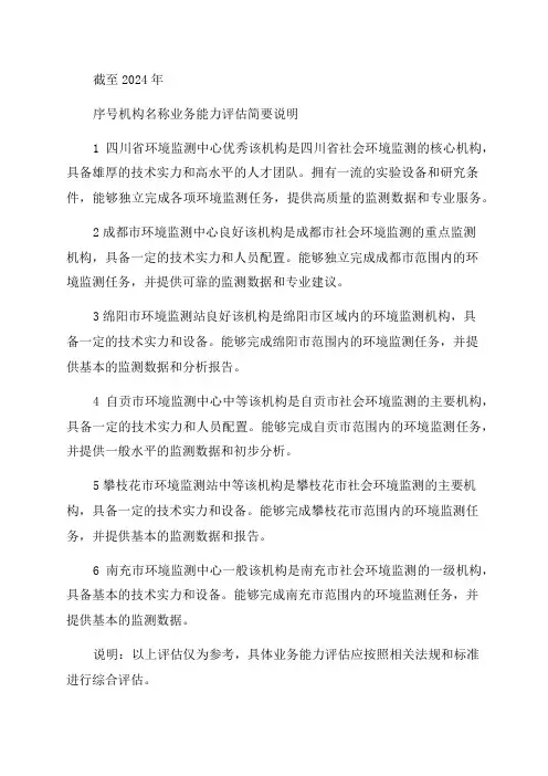 四川省社会环境监测机构业务能力情况汇总表(截至2024年