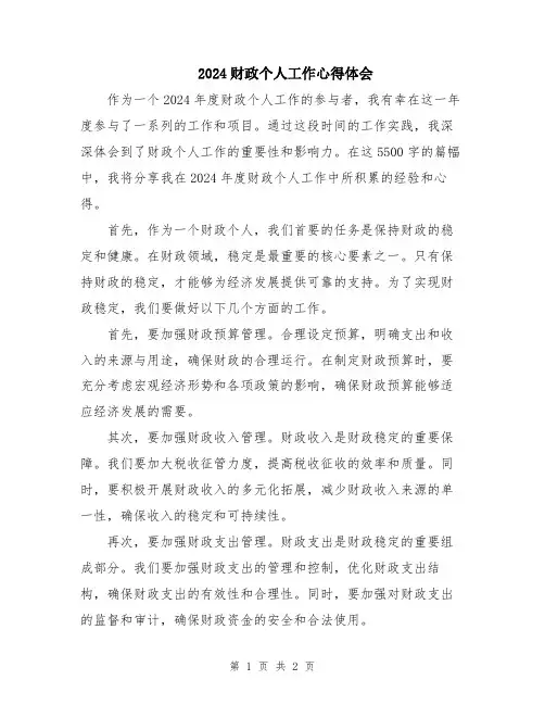 2024财政个人工作心得体会