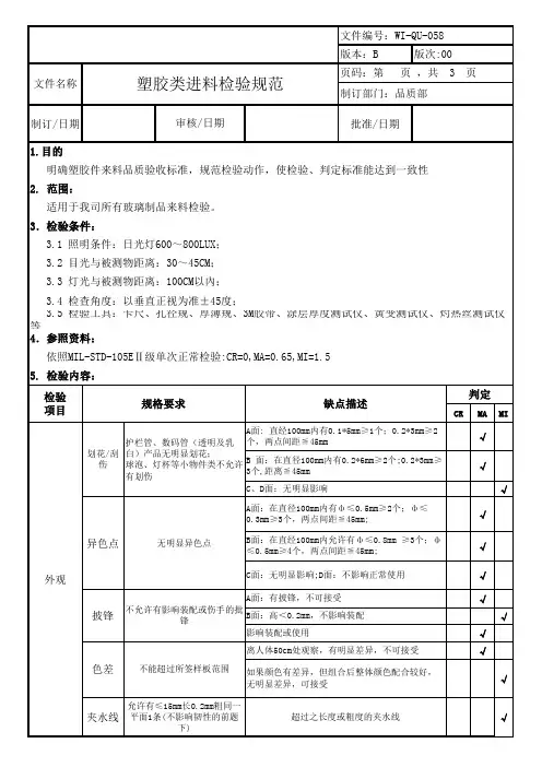 IQC塑胶类进料检验规范