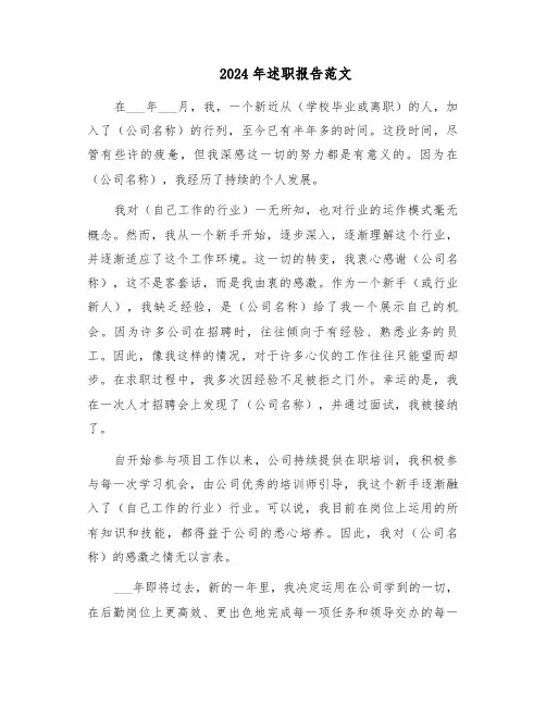 2024年述职报告范文（五篇）