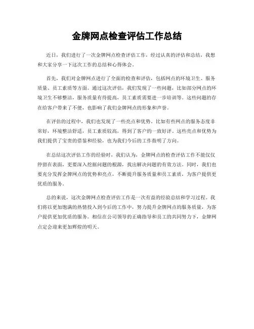 金牌网点检查评估工作总结