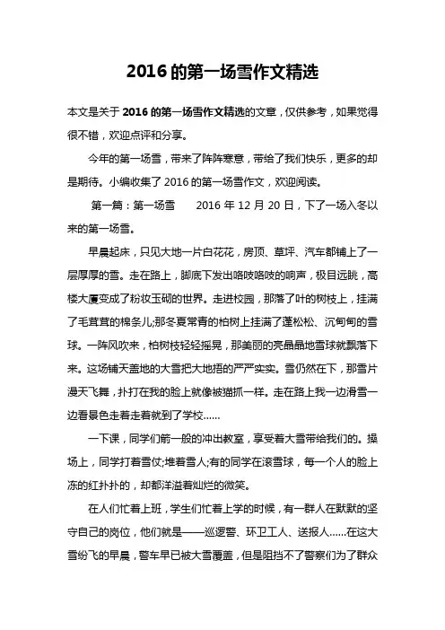 2016的第一场雪作文精选