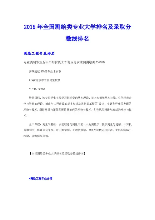 全国测绘类专业大学排名及录取分数线排名
