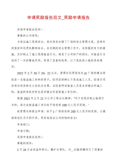 申请奖励报告范文_奖励申请报告