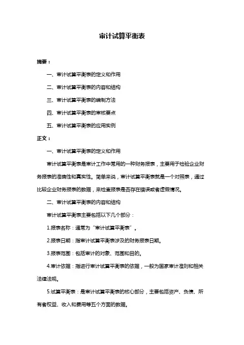 审计试算平衡表