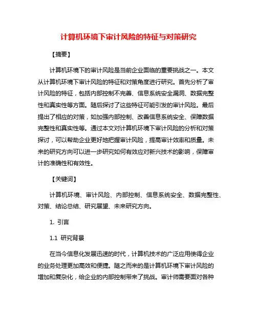 计算机环境下审计风险的特征与对策研究