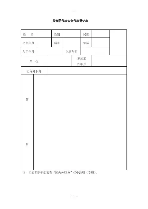 共青团代表大会代表登记表
