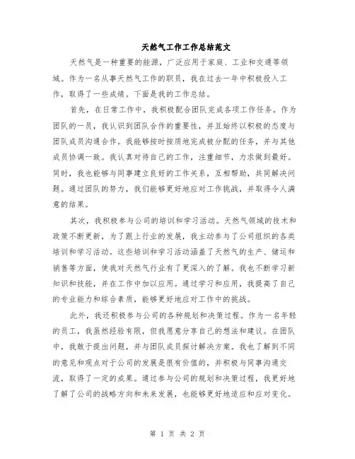 天然气工作工作总结范文