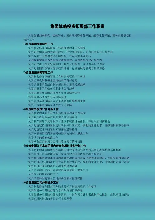 集团战略投资拓展部工作职责
