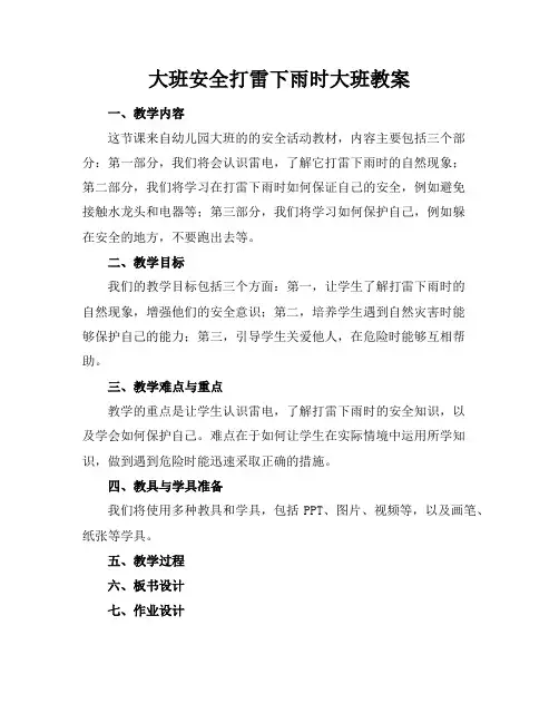 大班安全打雷下雨时大班教案