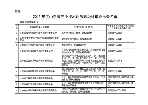 2013年度山东省专业技术职务高级评审委员会名单