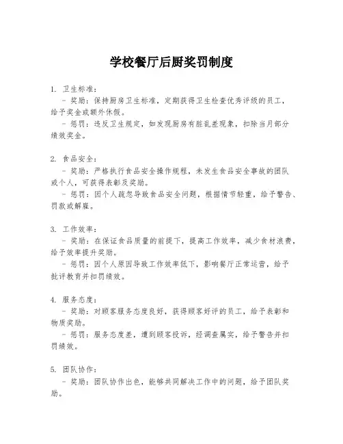 学校餐厅后厨奖罚制度