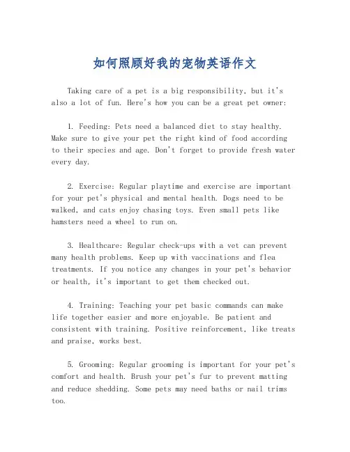 如何照顾好我的宠物英语作文