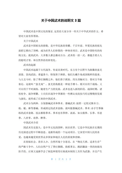 关于中国武术的说明文3篇