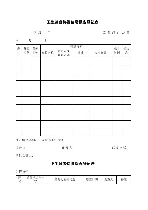 卫生监督协管信息报告登记表