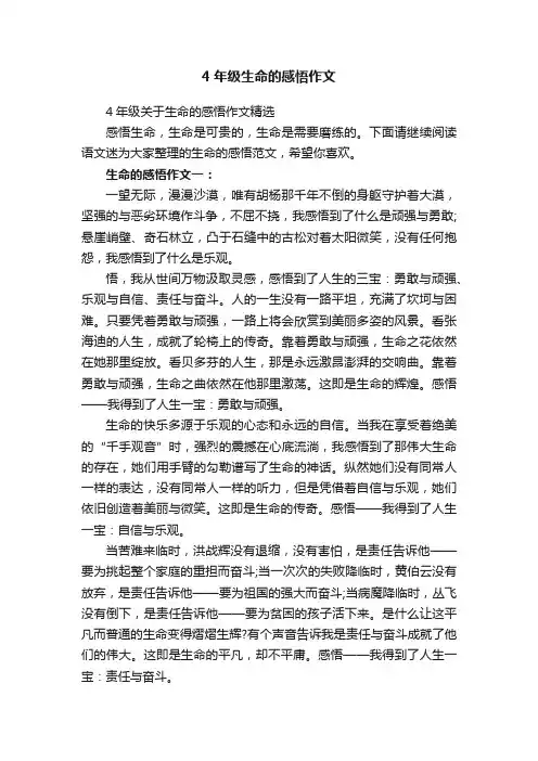 4年级关于生命的感悟作文精选