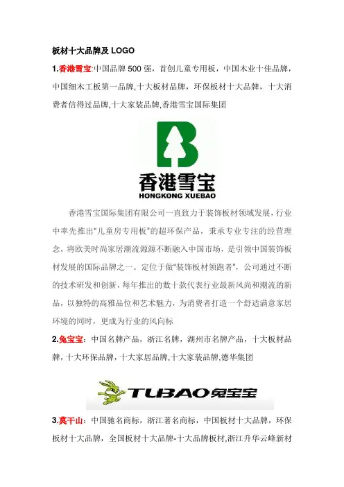 板材十大品牌及LOGO