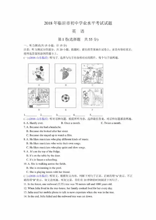 2018年山东临沂市中考英语试卷（含解析）