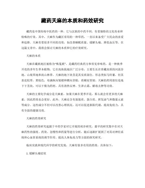 藏药天麻的本质和药效研究