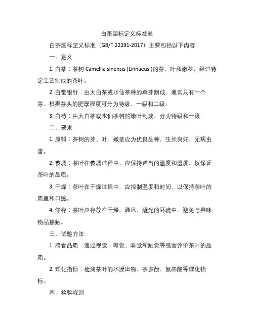 白茶国标定义标准表