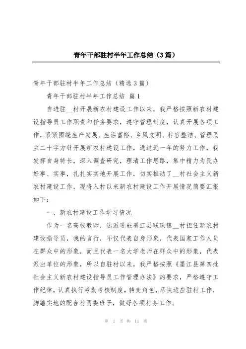 青年干部驻村半年工作总结(3篇)