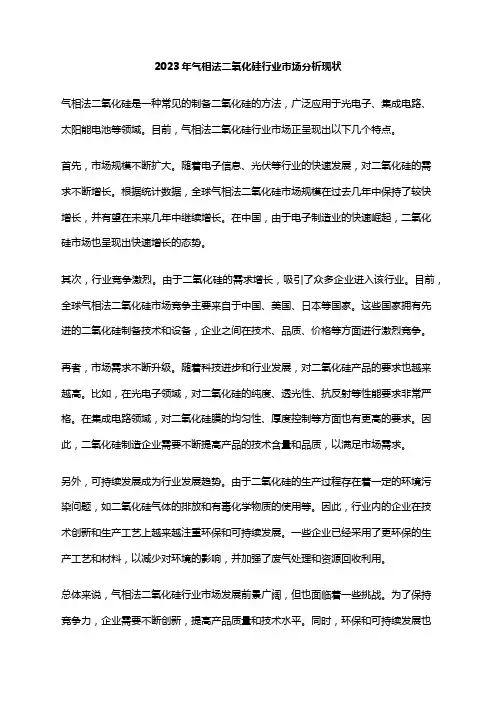 2023年气相法二氧化硅行业市场分析现状