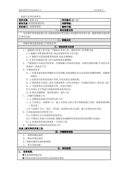 拓展专员岗位说明书