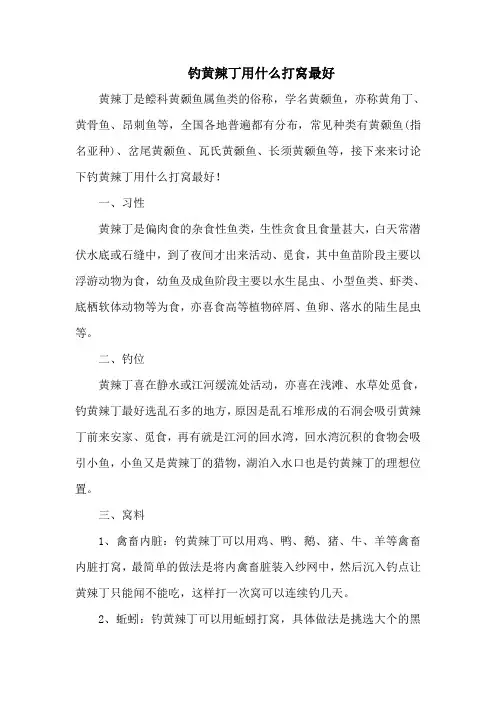 钓鱼技巧：钓黄辣丁用什么打窝最好