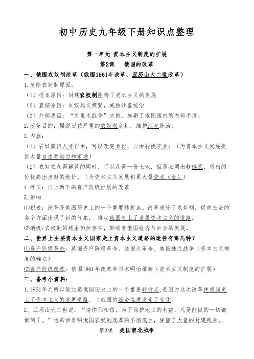 初中历史九年级下册知识点整理