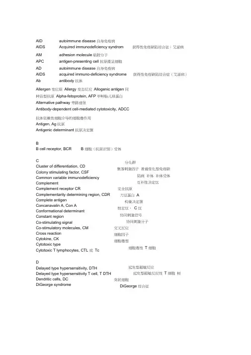 医学免疫学英文缩写