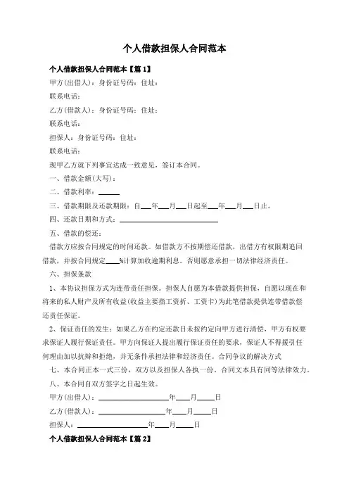 个人借款担保人合同范本