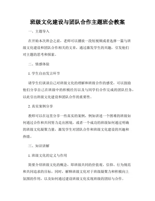 班级文化建设与团队合作主题班会教案