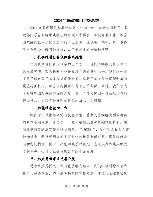 2024年民政部门年终总结