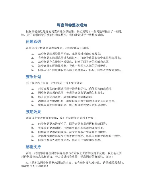 调查问卷整改通知