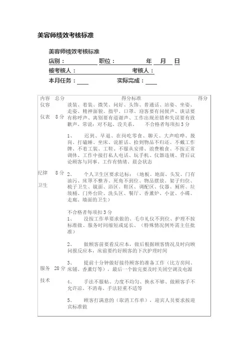 美容师绩效考核标准